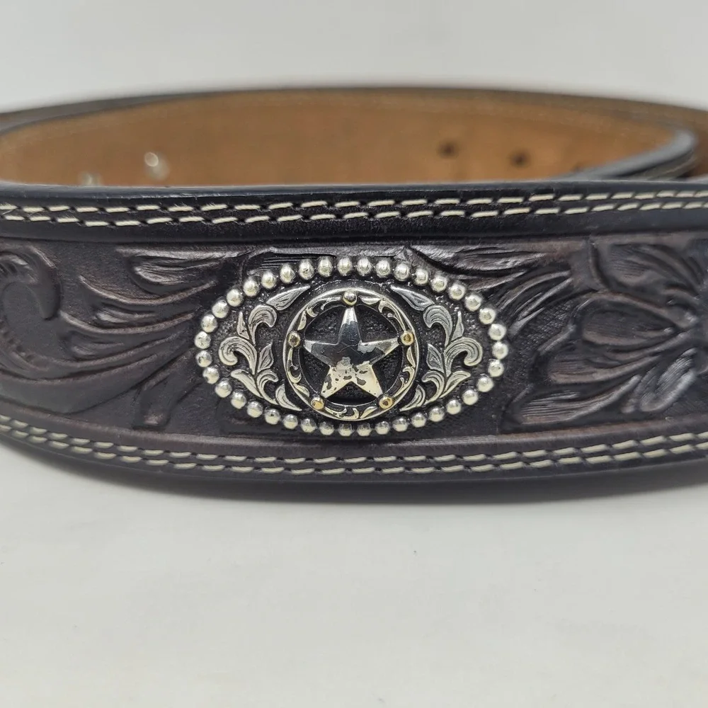 Justin Belt 44 5-Star Ranch Black Leather Floral Tooled C12423 Western Cowboy